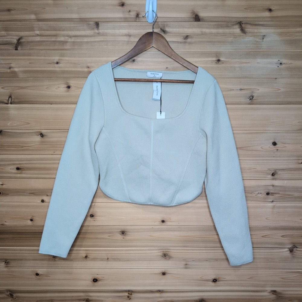 Babaton Sculpt Knit Bustier Long Sleeve Top Matte‎ Pearl XL 111217 Aritzia